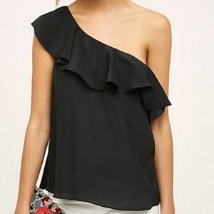 Anthropologie maeve one shoulder 100% silk top